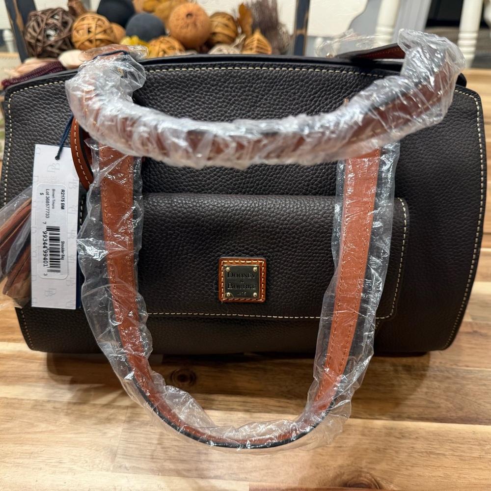 Dooney & Bourke Dark Brown Satchel with Tan Accents